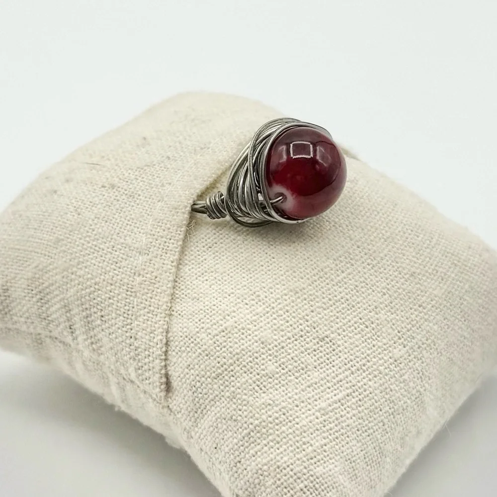 Garnet Bauble Wire Wrapped Handmade Ring 6-6.5